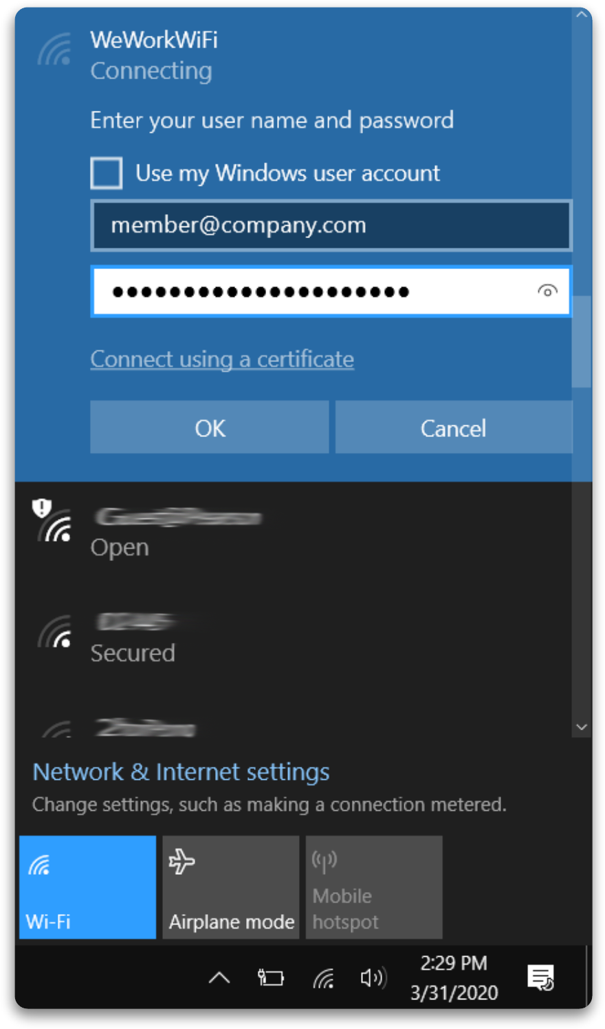 How do I connect my device to the WeWorkWiFi?