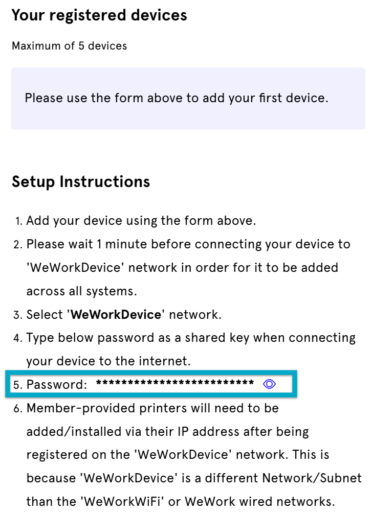 What is the WeWorkDevice Wi-Fi network? How do I connect my device to it?