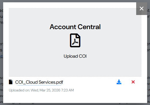 New Account Central - How do I upload my Certificate of Insurance (COI)?